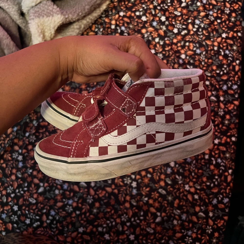 Vans high top Velcro sneakers sz 13 (burgundy checkered)